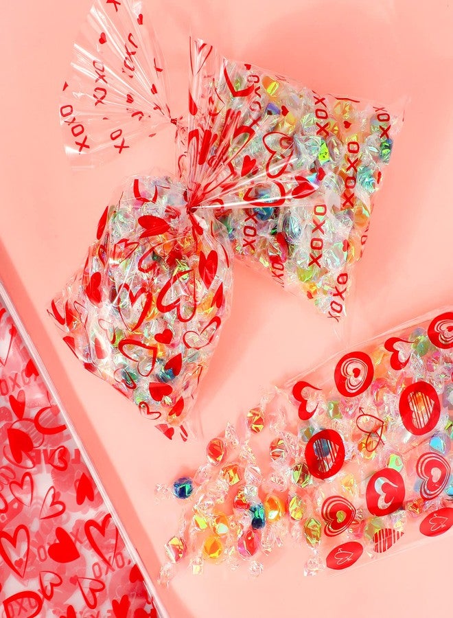 Qpout 100 Pieces Valentine's Day Cellophane Treats Bags, Love Heart Lips Design Valentines Party Candy Goodies Plastic Packing Bags for Valentines Kids Birthday Wedding Party Favor Gifts Decoration - Image 3